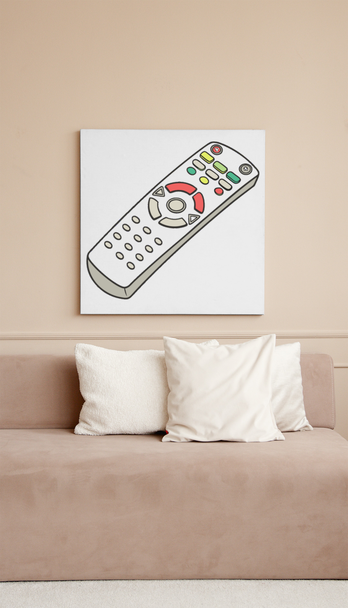 Cadre moderne avec illustration de télécommande relax stylisée pour un décor quotidien