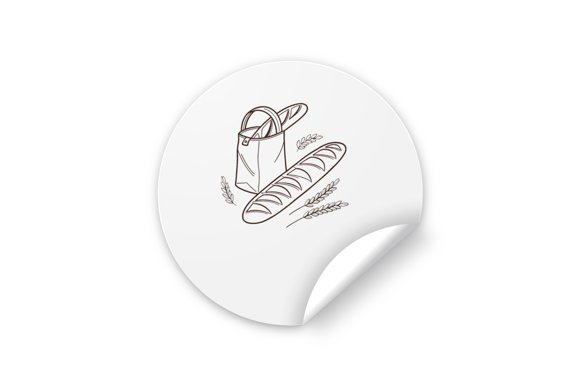 Sticker culinaire minimaliste montrant un sac à baguette et épis de blé
