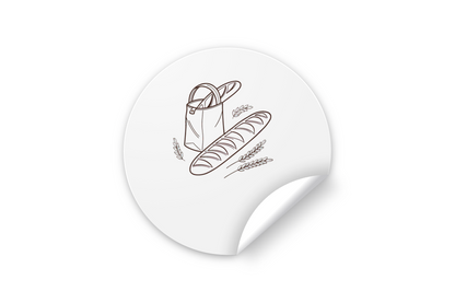Sticker culinaire minimaliste montrant un sac à baguette et épis de blé