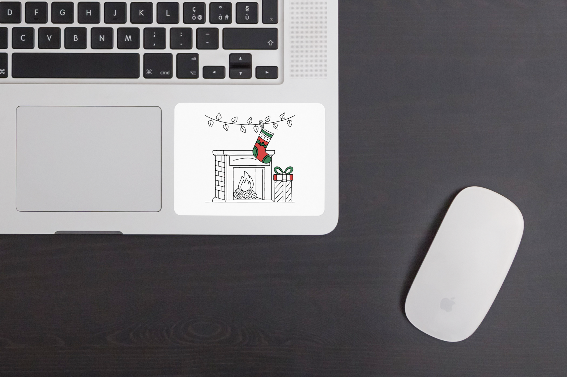 Sticker festif avec chaussette de Noël dans une ambiance hivernale chaleureuse