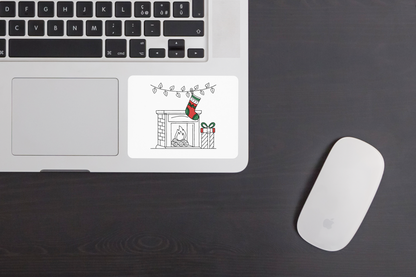 Sticker festif avec chaussette de Noël dans une ambiance hivernale chaleureuse