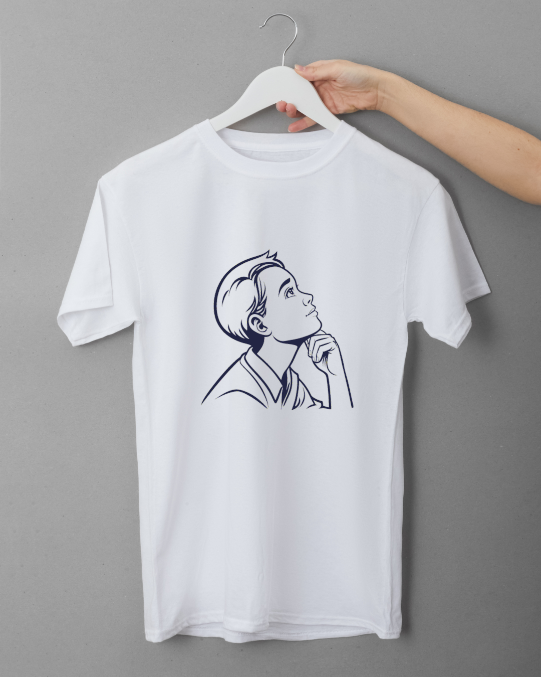 T-shirt orné d'une illustration numérique moderne d'un garçon pensif