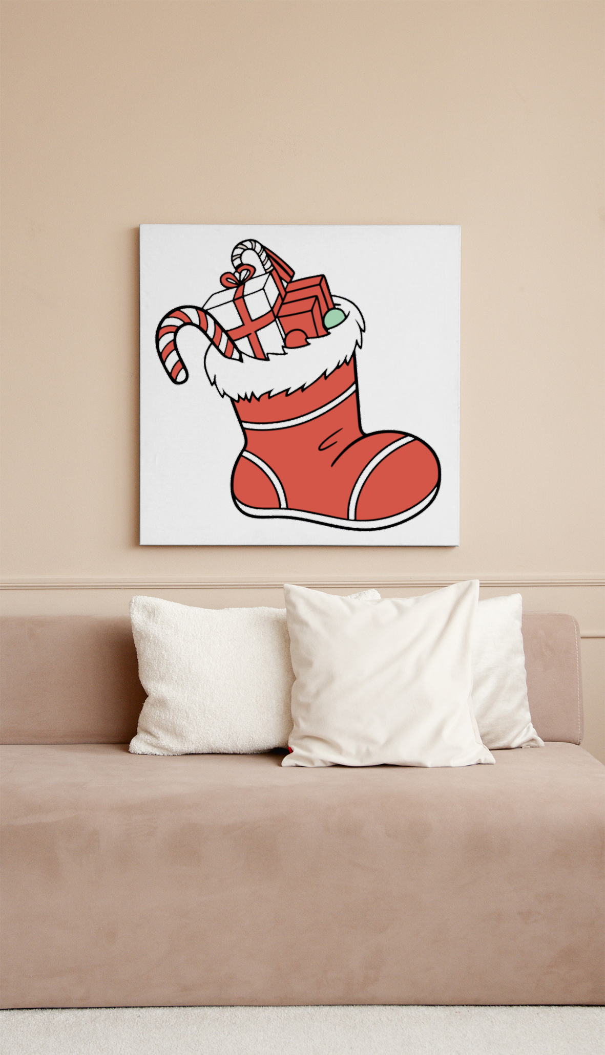 Cadre festif avec chaussette de Noël garnie, idéal pour la décoration de saison