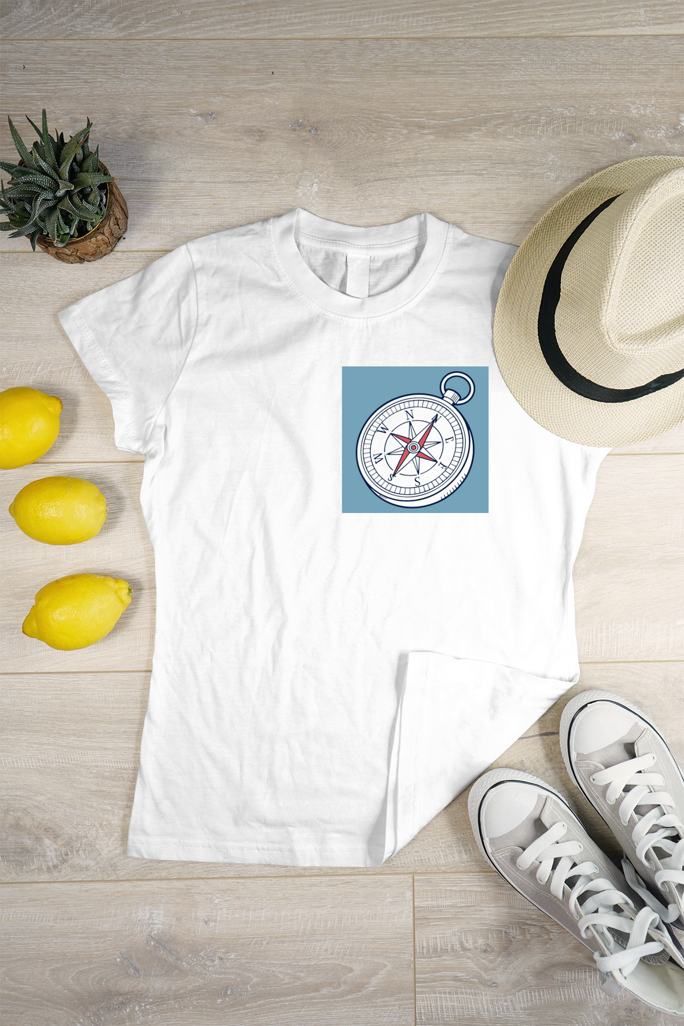 T-shirt au design vintage avec une élégante boussole nautique pour les aventuriers