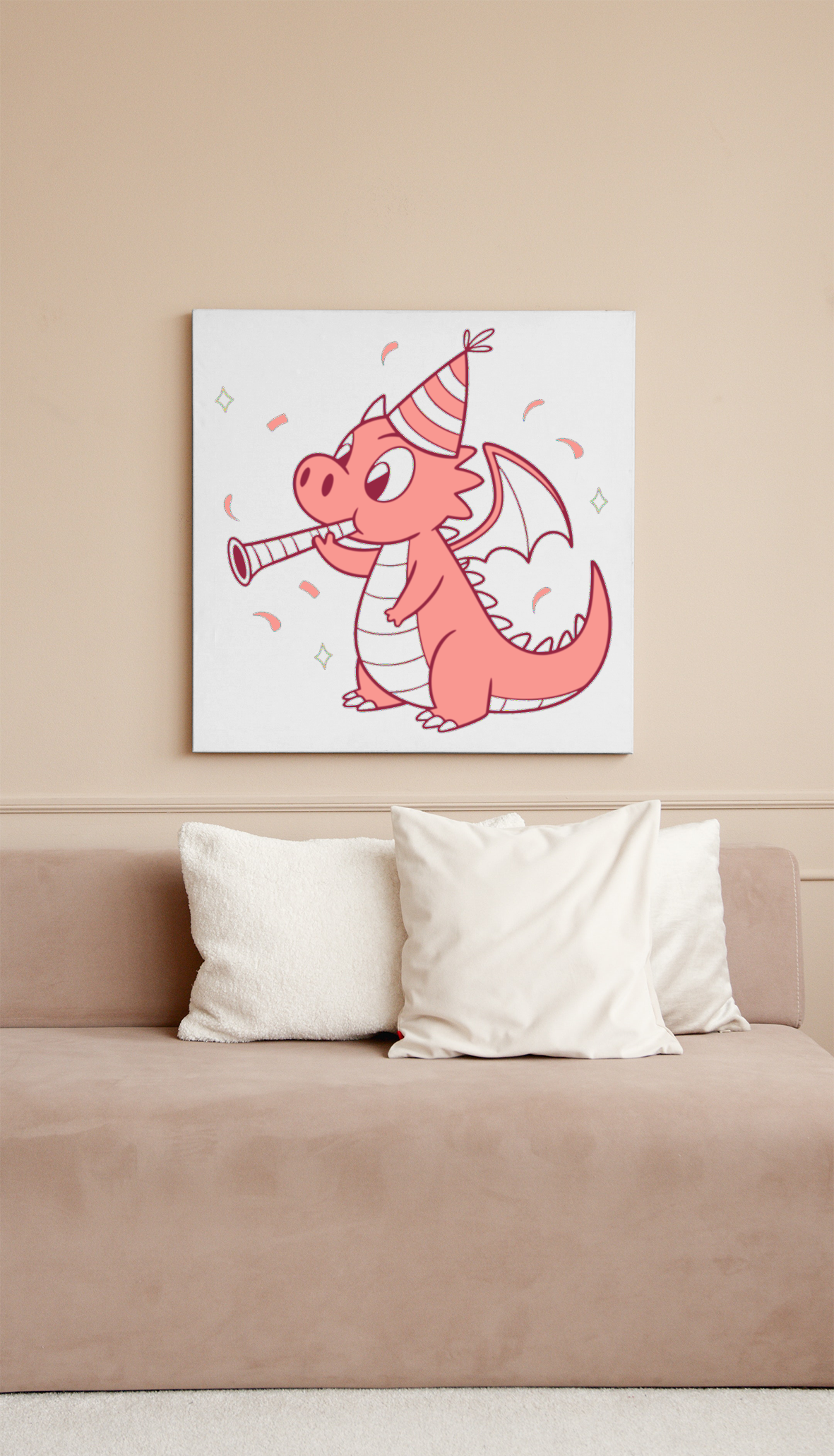 Cadre décoratif avec dragon kawaii, ajout ludique à la déco intérieure