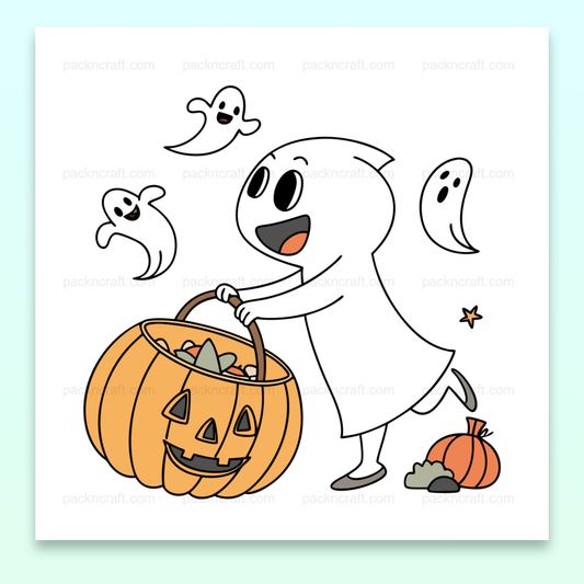 Fantôme joyeux avec citrouille, style SVG doodle, pour Halloween