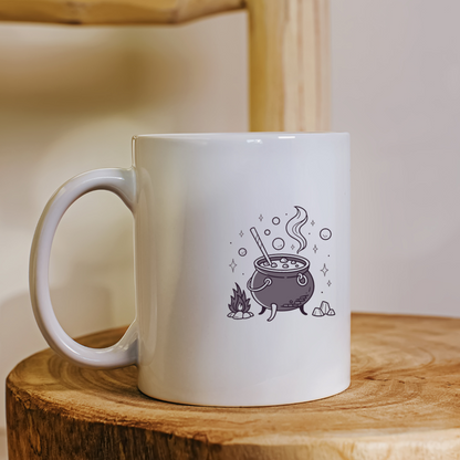 Mug décoré d'un chaudron magique dans un style mystique idéal pour Halloween