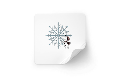 Sticker avec bonhomme de neige joyeux flocon style festif sur fond hivernal