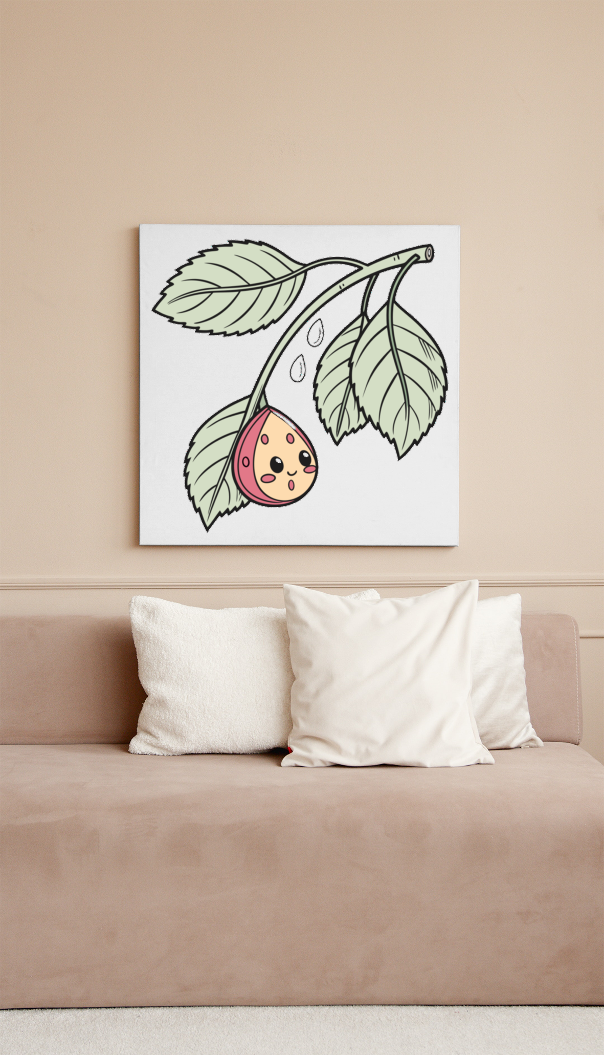 Cadre décoratif avec goutte souriante sous une feuille pour une touche de nature