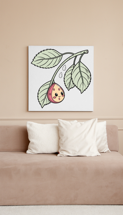 Cadre décoratif avec goutte souriante sous une feuille pour une touche de nature
