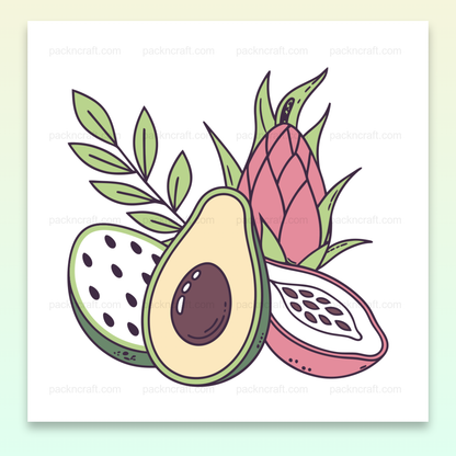 Illustration colorée d'un avocat et fruit du dragon pour usage créatif et décoratif