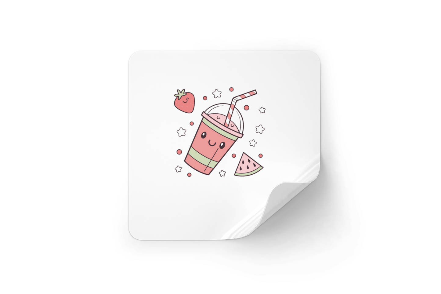Sticker joyeux avec icône smoothie fraise, style kawaii pour décoration cuisine