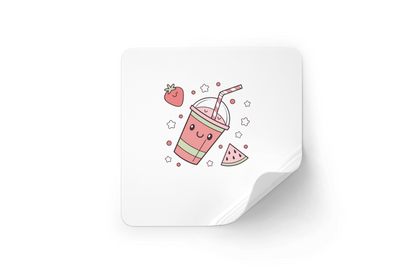 Sticker joyeux avec icône smoothie fraise, style kawaii pour décoration cuisine