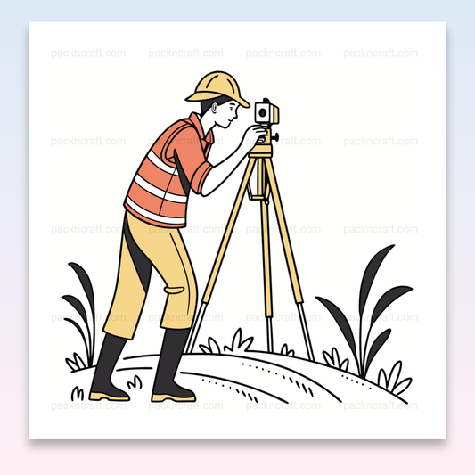 Illustration numérique d'un géomètre au travail, idéale pour l'impression de stickers, Géomètre sur le terrain, illustration pour t-shirts personnalisés, Sticker d'un géomètre en pleine action, parfait pour décoration, Cadre d'un géomètre en mesure extérieure, pour intérieur moderne, Tasse avec illustration de géomètre au travail, cadeau idéal