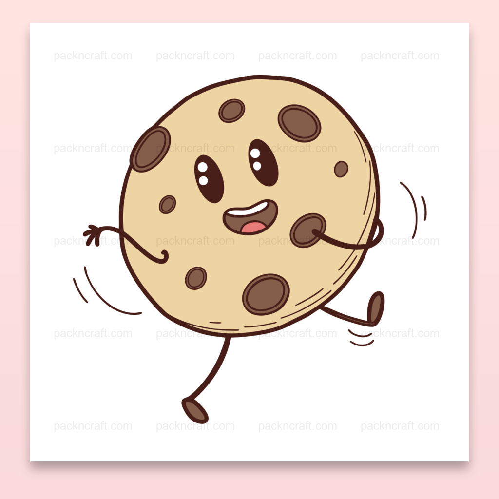 Illustration SVG kawaii d'un cookie dansant, idéale pour papeterie et DIY.