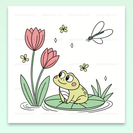 Illustration grenouille joyeuse sur nénuphar pour déco et projets éducatifs