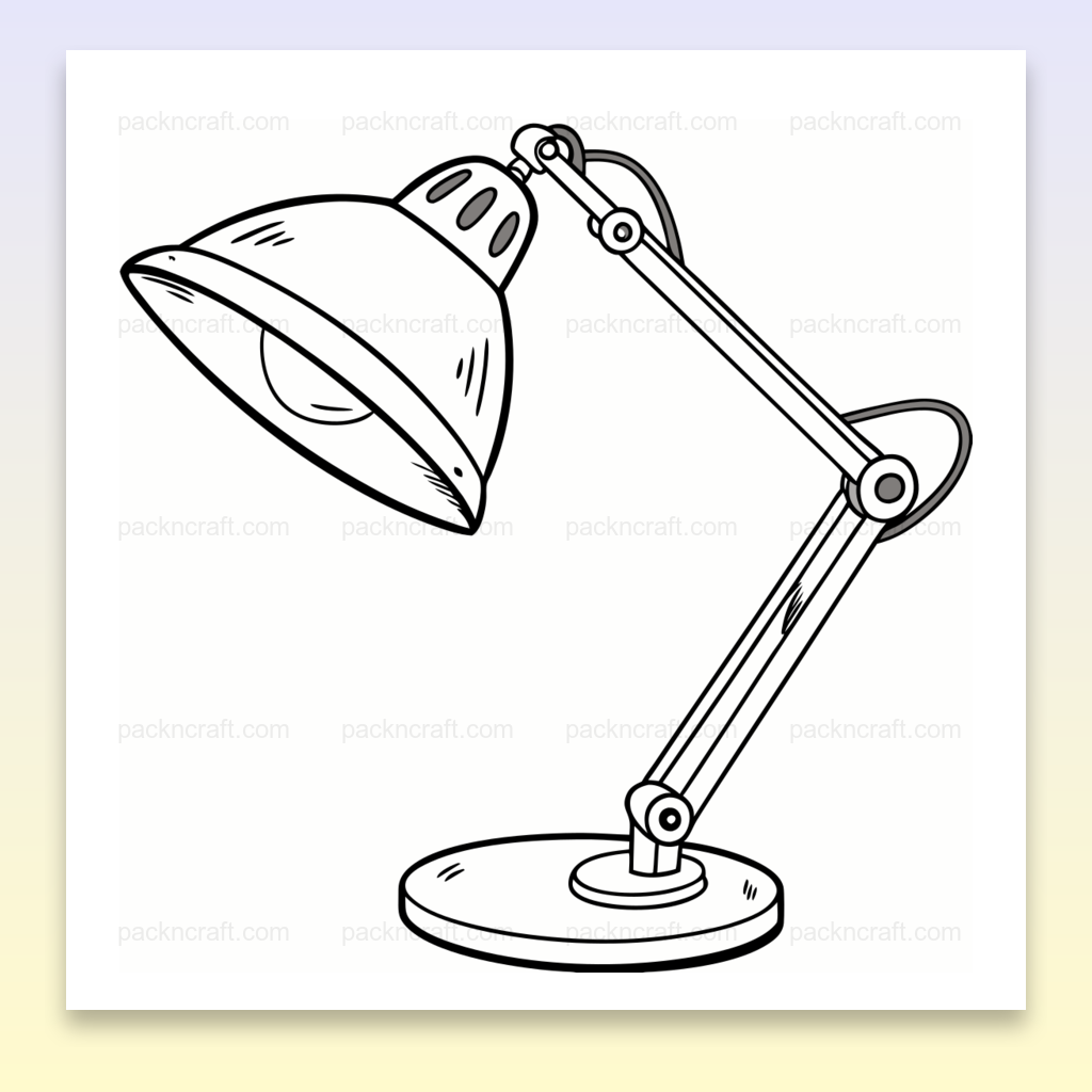 Illustration minimaliste d'une lampe de bureau ajustable en SVG, usage décoratif et éducatif