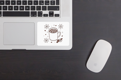 Sticker avec motif élégant évoquant un hiver magique autour d'un chocolat chaud