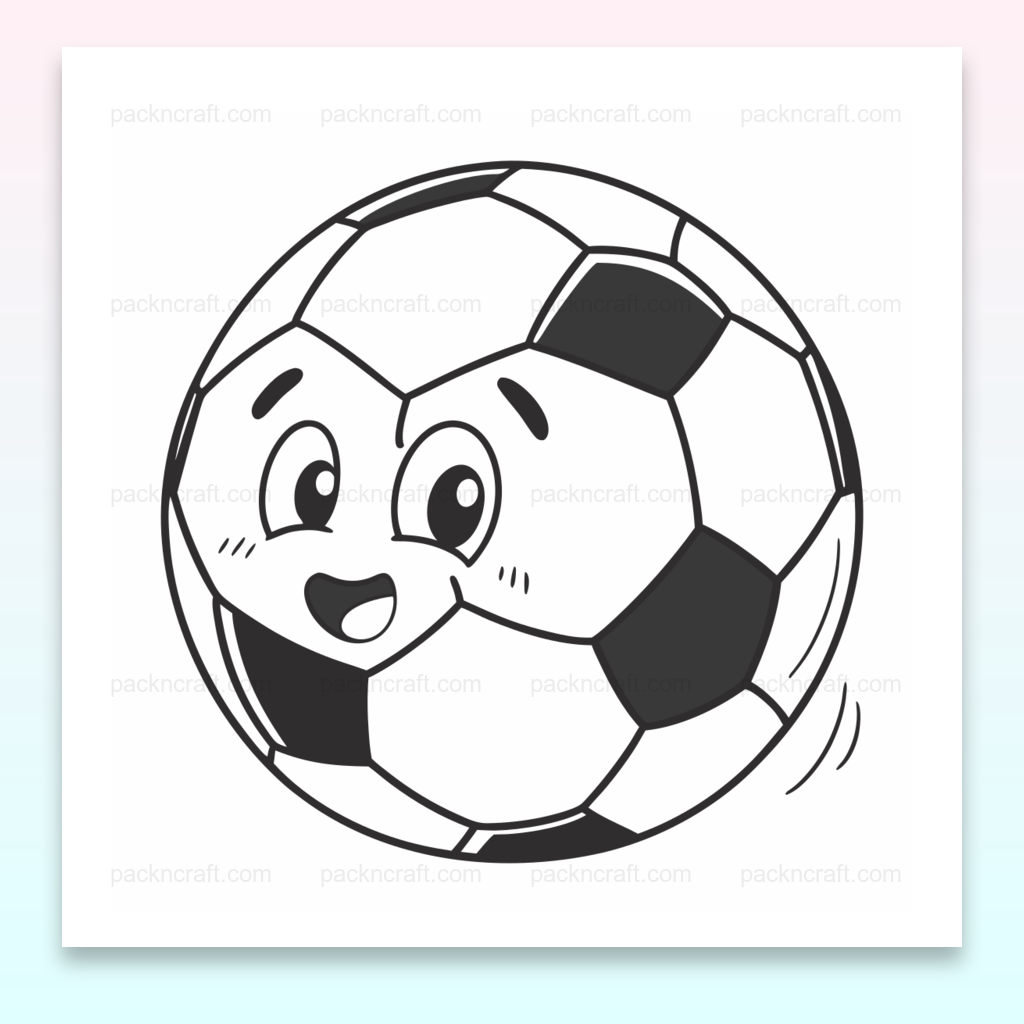 Illustration numérique de ballon de foot souriant pour projets créatifs et éducatifs.