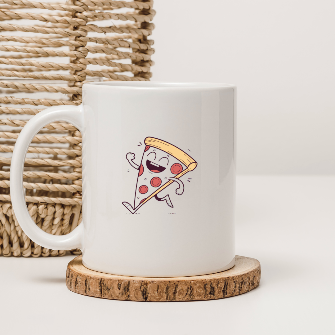 Mug décoré d'une pizza vintage en mouvement style cuisine amusante