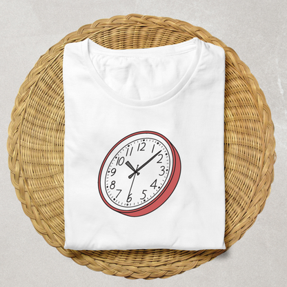 T-shirt avec horloge minimaliste en mouvement symbolisant le passage du temps