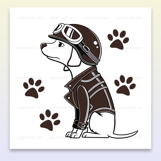 Illustration d'un chien motard vintage, parfait pour stickers ou décorations.