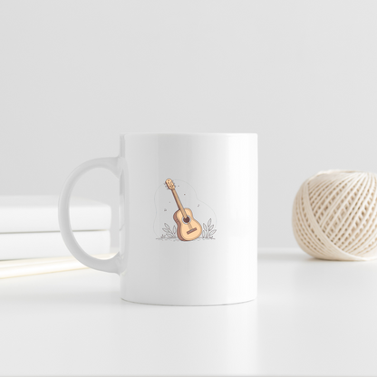 Mug décoratif avec guitare stylisée pastel sur fond musical