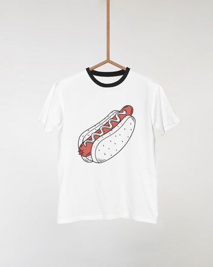 T-shirt avec hot dog amusant en style flat idéal pour les amateurs de snacks