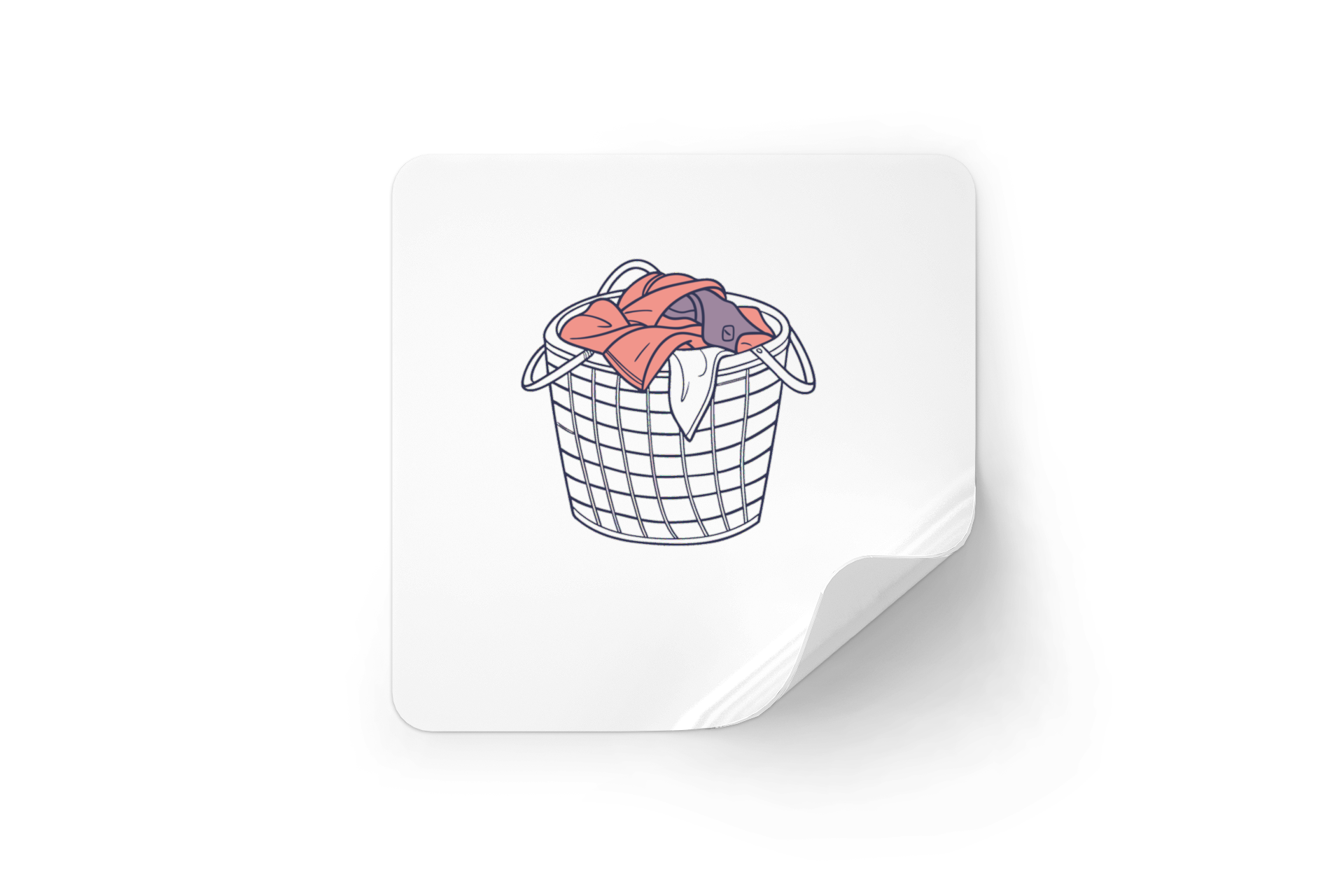 Sticker représentant un panier à linge doux et numérique sur fond uni