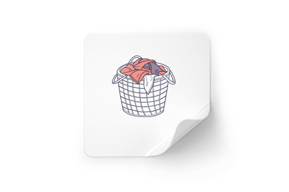 Sticker représentant un panier à linge doux et numérique sur fond uni