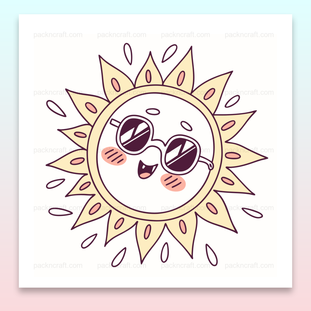 Illustration d'un soleil joyeux avec lunettes, parfaite pour des projets estivaux et créatifs.