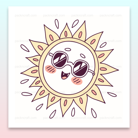 Illustration d'un soleil joyeux avec lunettes, parfaite pour des projets estivaux et créatifs.