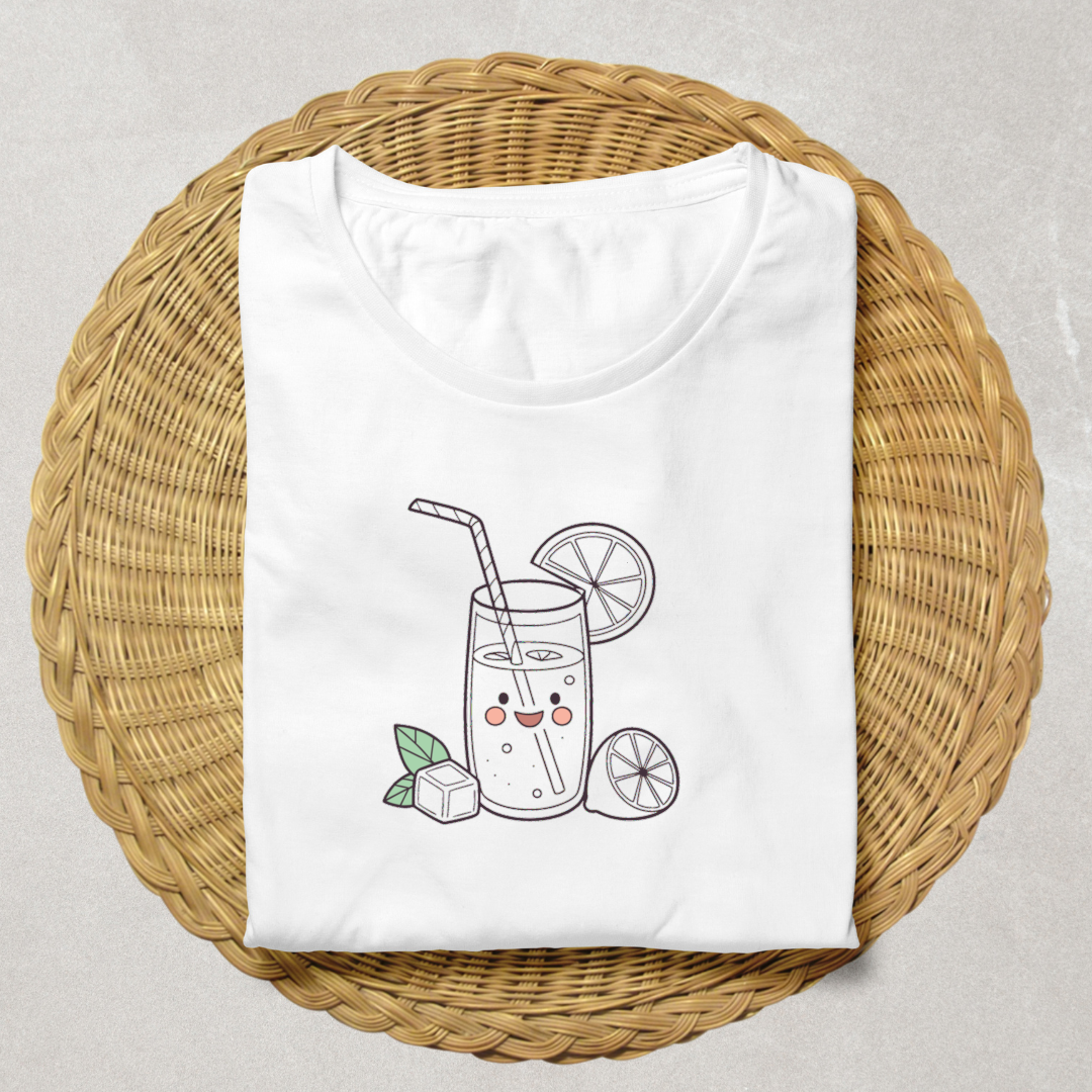 T-shirt avec motif kawaii d'un verre de limonade estivale souriante