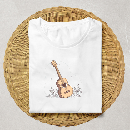 T-shirt avec guitare pastel en motif décoratif sur fond blanc