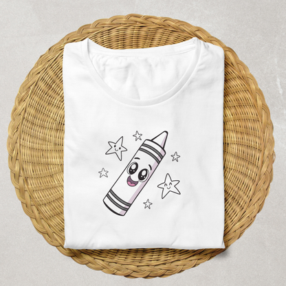 T-shirt avec un crayon cartoon souriant et étoiles pour une touche créative enfantine