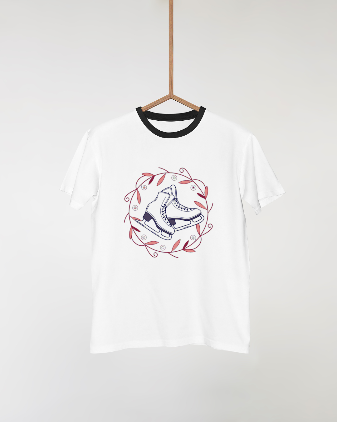 T-shirt orné de patins à glace vecteurs élégants avec vignes d'hiver
