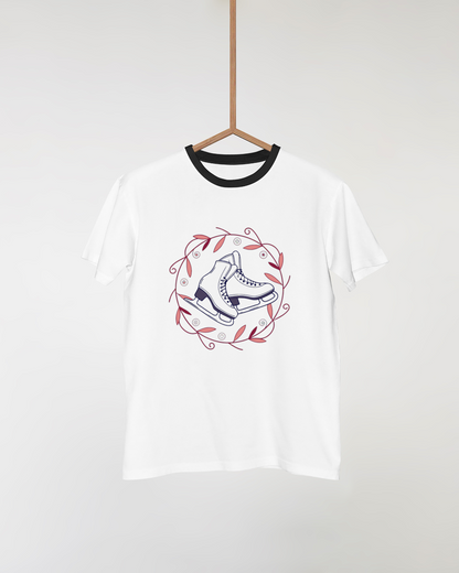 T-shirt orné de patins à glace vecteurs élégants avec vignes d'hiver