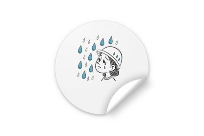 Sticker décoratif montrant un enfant sous la pluie dans une ambiance mélancolique