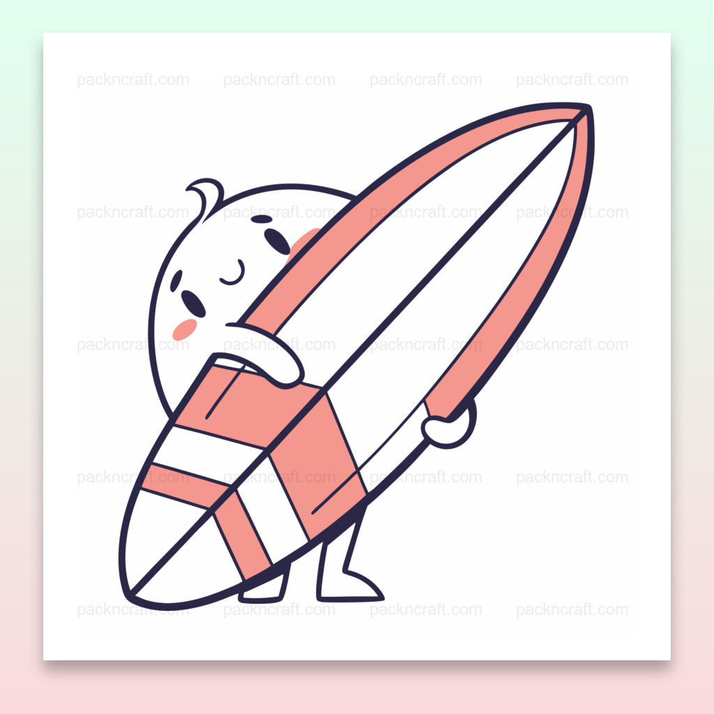 Illustration numérique d'un petit fantôme surfeur en minimaliste pour l'été