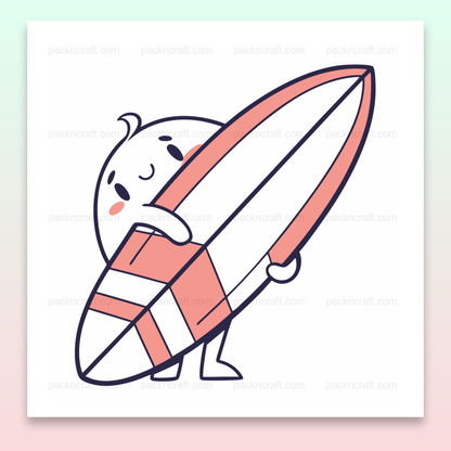 Illustration numérique d'un petit fantôme surfeur en minimaliste pour l'été