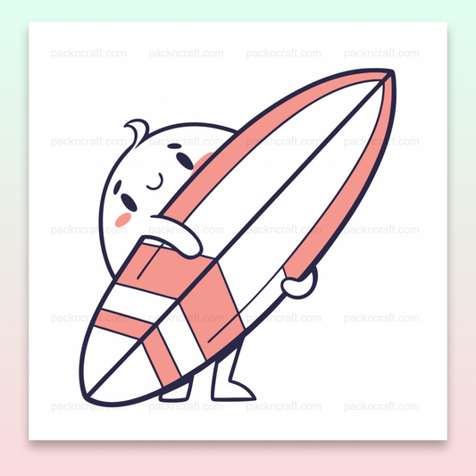 Illustration numérique d'un petit fantôme surfeur en minimaliste pour l'été