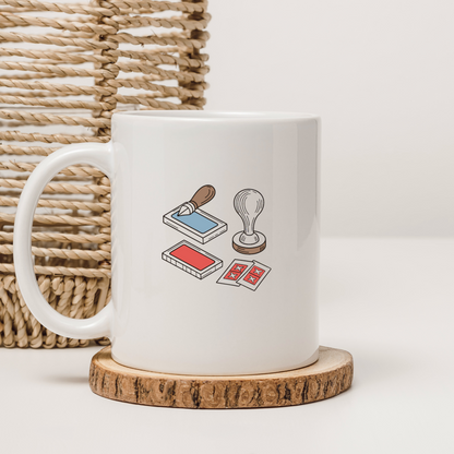 Mug blanc avec icône digitale artistique style doodle pour loisirs créatifs