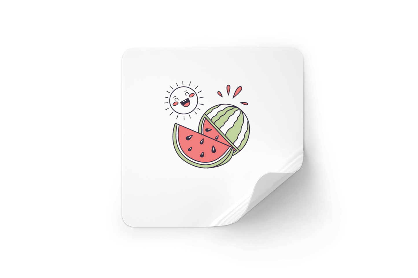 Sticker estival avec soleil joyeux et pastèque, design dynamique et lumineux