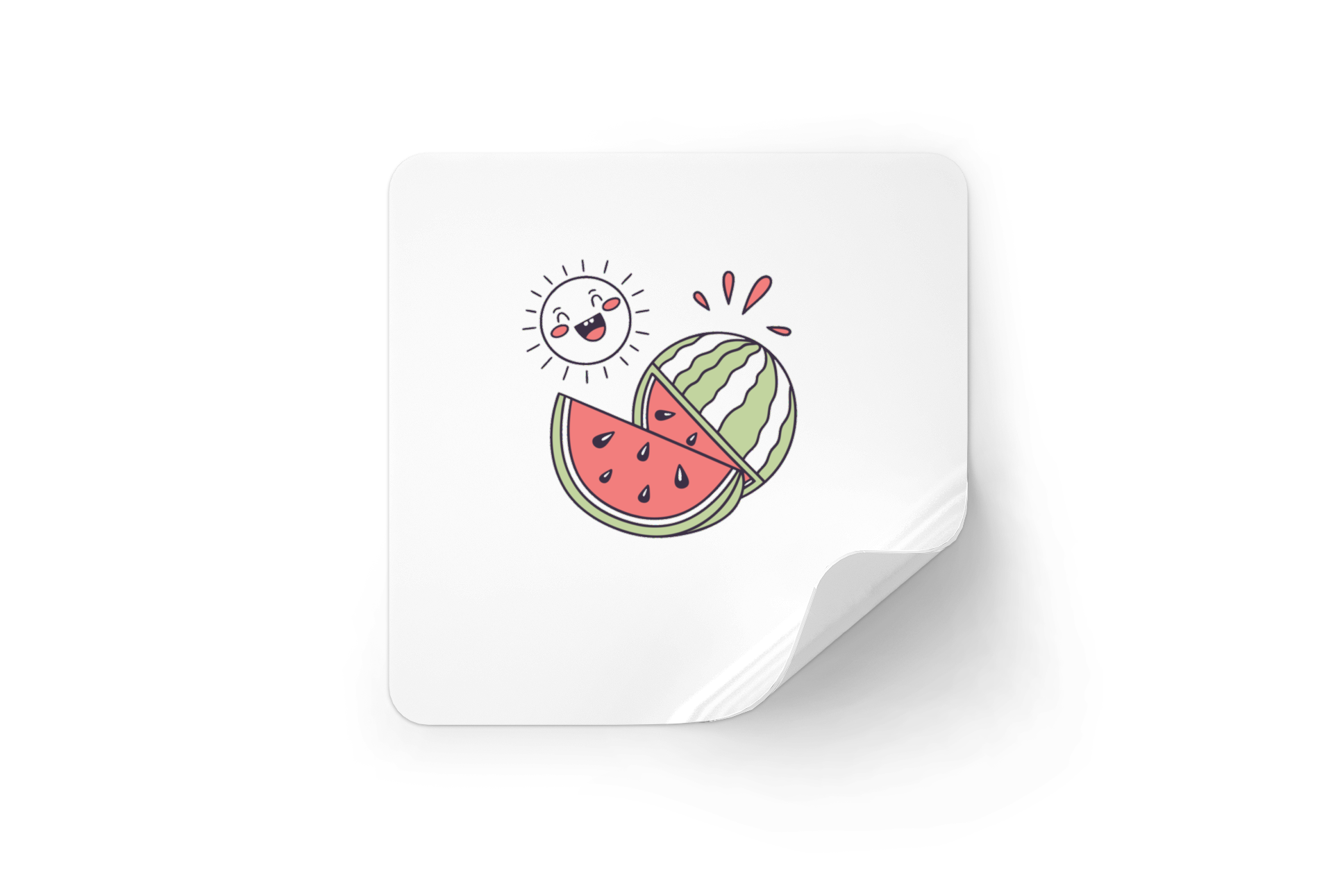 Sticker estival avec soleil joyeux et pastèque, design dynamique et lumineux