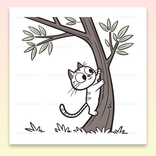 Chat mignon escaladant un arbre, illustration vectorielle pour DIY et déco