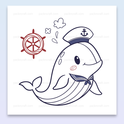 Illustration de baleine capitaine en doodle marin, idéale pour DIY et déco.