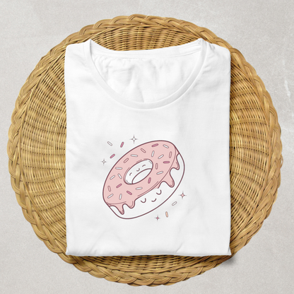 T-shirt avec illustration doughnut kawaii, pour mode fun.