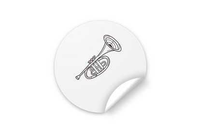 Sticker avec trompette stylisée vintage sur fond thème musical