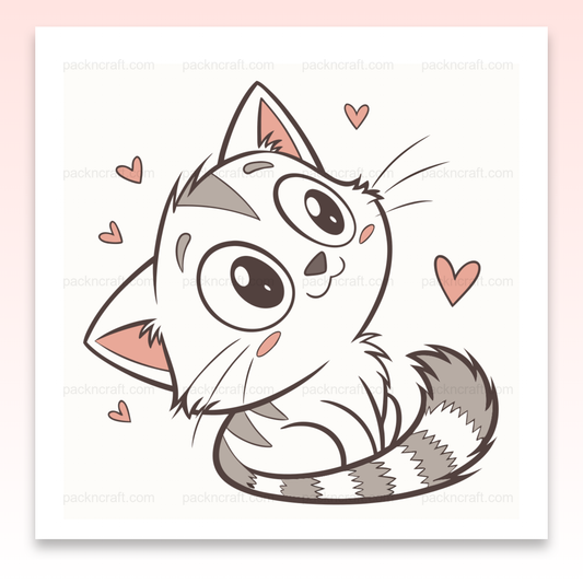 Illustration d'un chat heureux avec des cœurs, style kawaii, pour projets DIY et déco