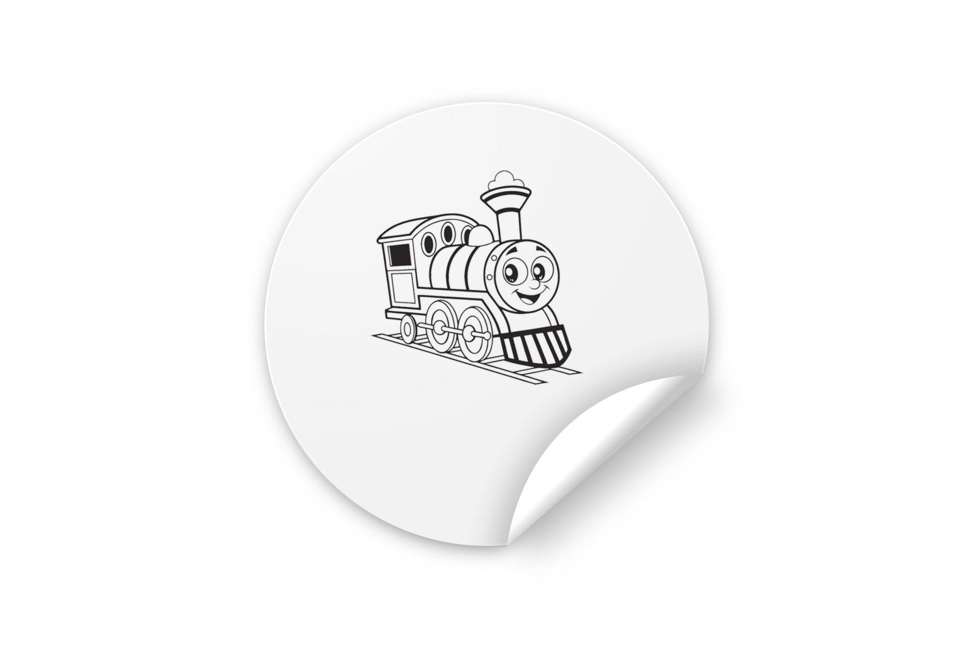 Sticker avec locomotive joyeuse au design ferroviaire minimaliste et épuré